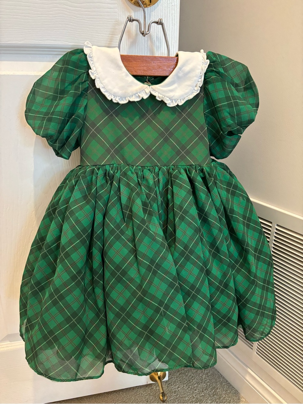 Holly & Bloom Green Tartan Plaid Peter Pan Collar Puff Sleeve Dress 2T